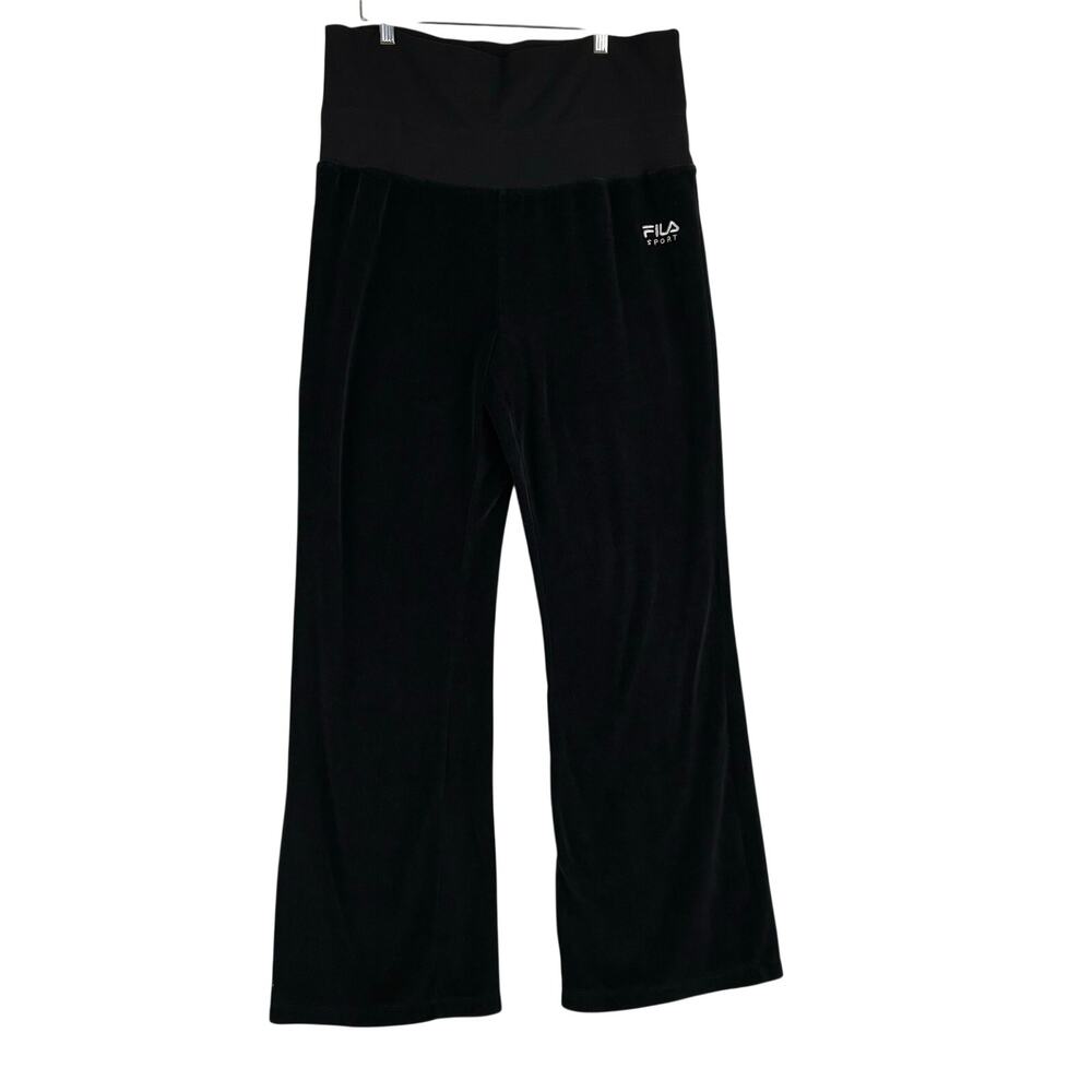 Fila Sport Velvet Velour Wide Leg Yoga Track Pants Women's XL Y2K Black 2000s